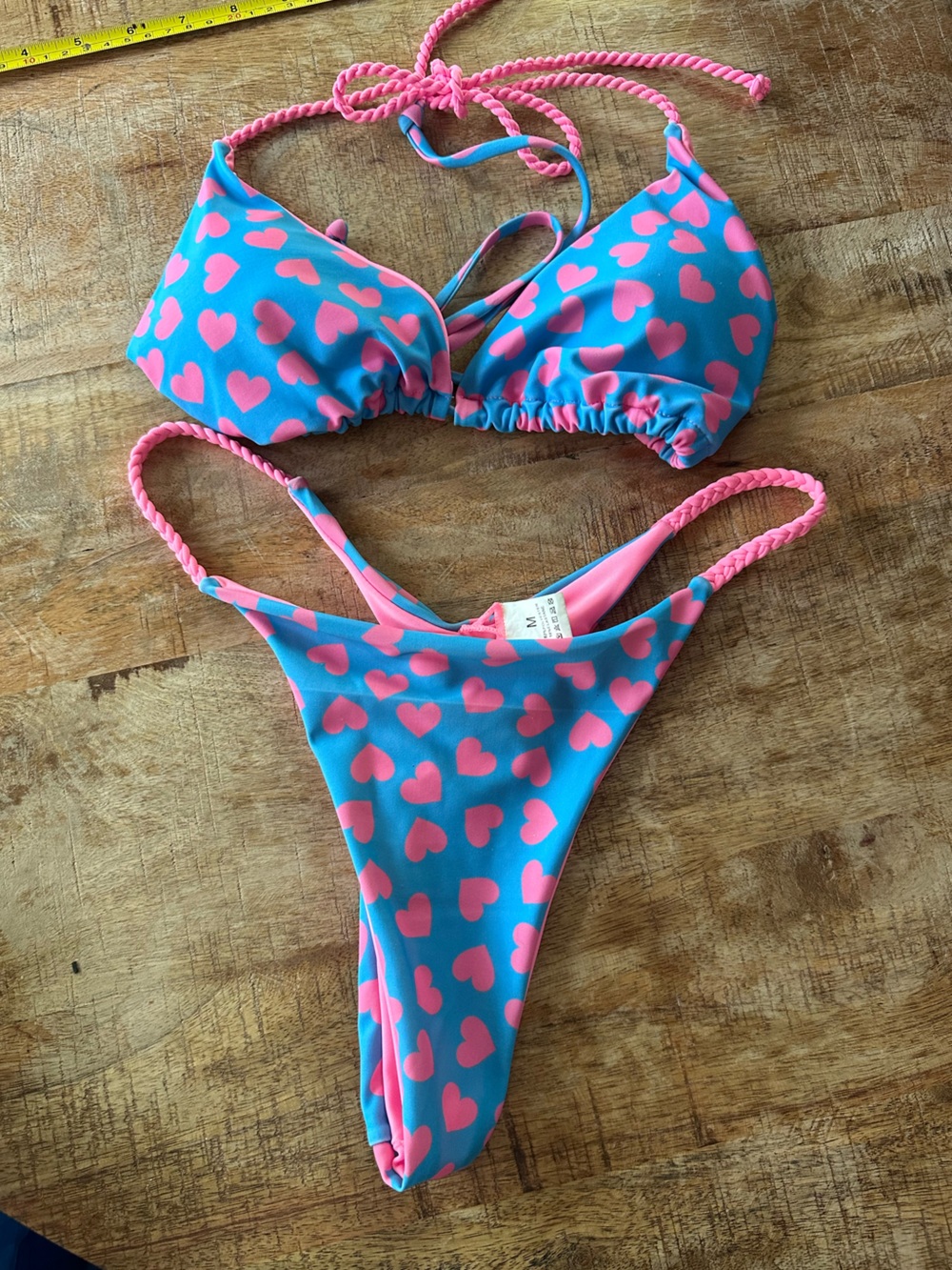 SHEIN Blue & Pink Heart Print Bikini Set
